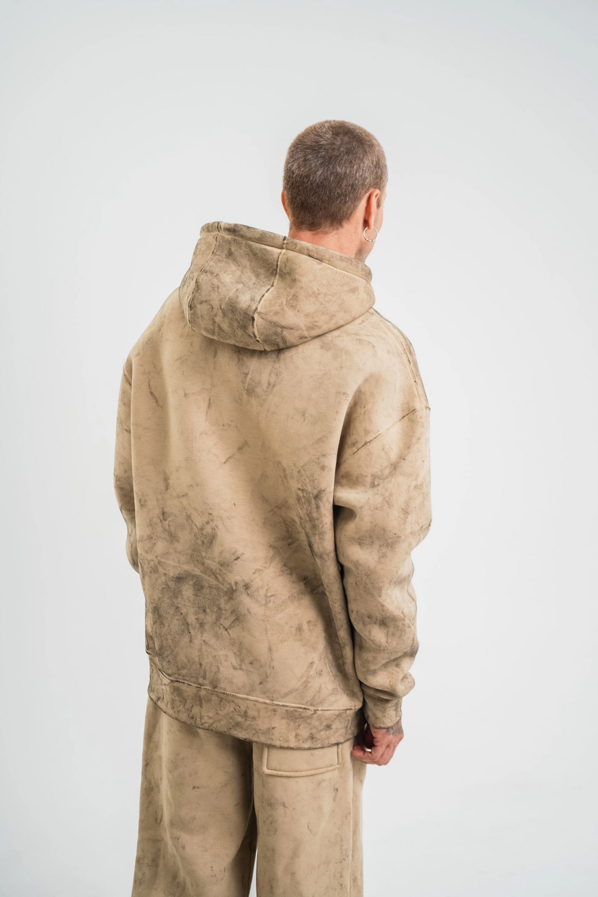 ERKEK 3 iplik Pamuklu Oversize Kapüşonlu Yıkamalı Hoodie SweatShirt - Bej