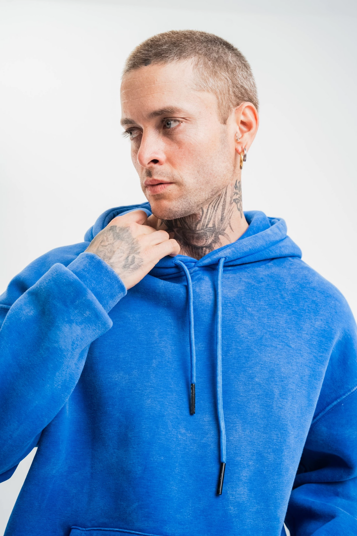 ERKEK 3 İplik Pamuklu Oversize Kapüşonlu Yıkamalı Hoodie SweatShirt - Mavi