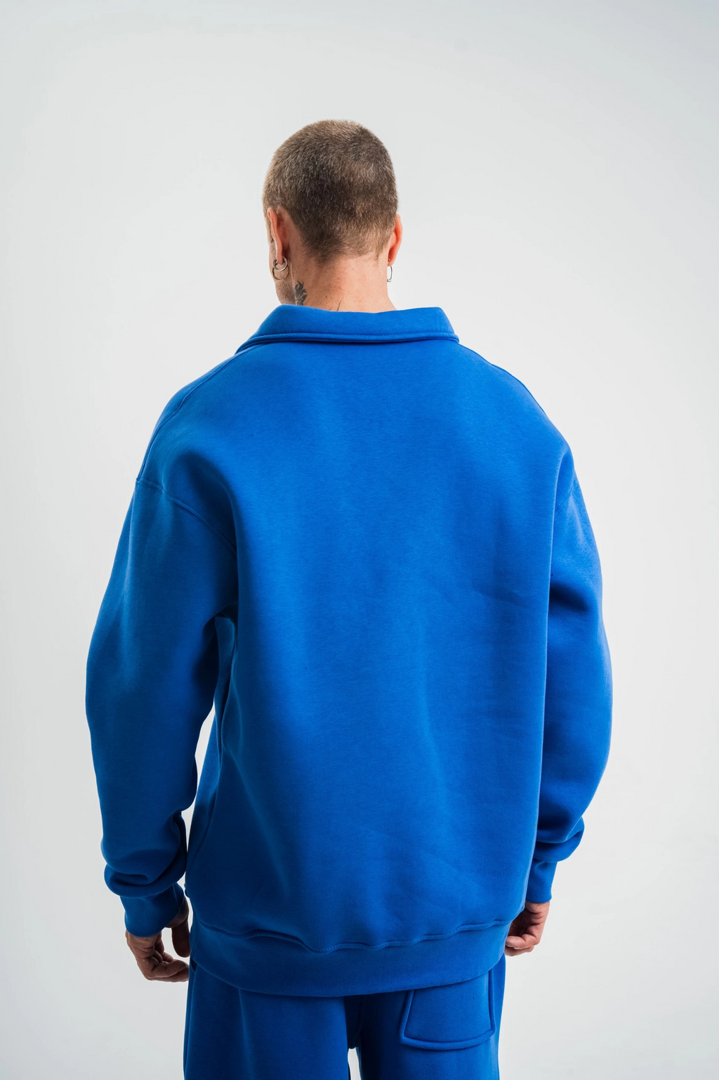 Erkek Açık Yakalı Oversize 3 İplik Pamuklu Sweatshirt - Mavii