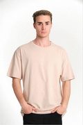 ERKEK Düz Tişört Bisikilet Yaka Kısa Kol Oversize T-shirt - Bej