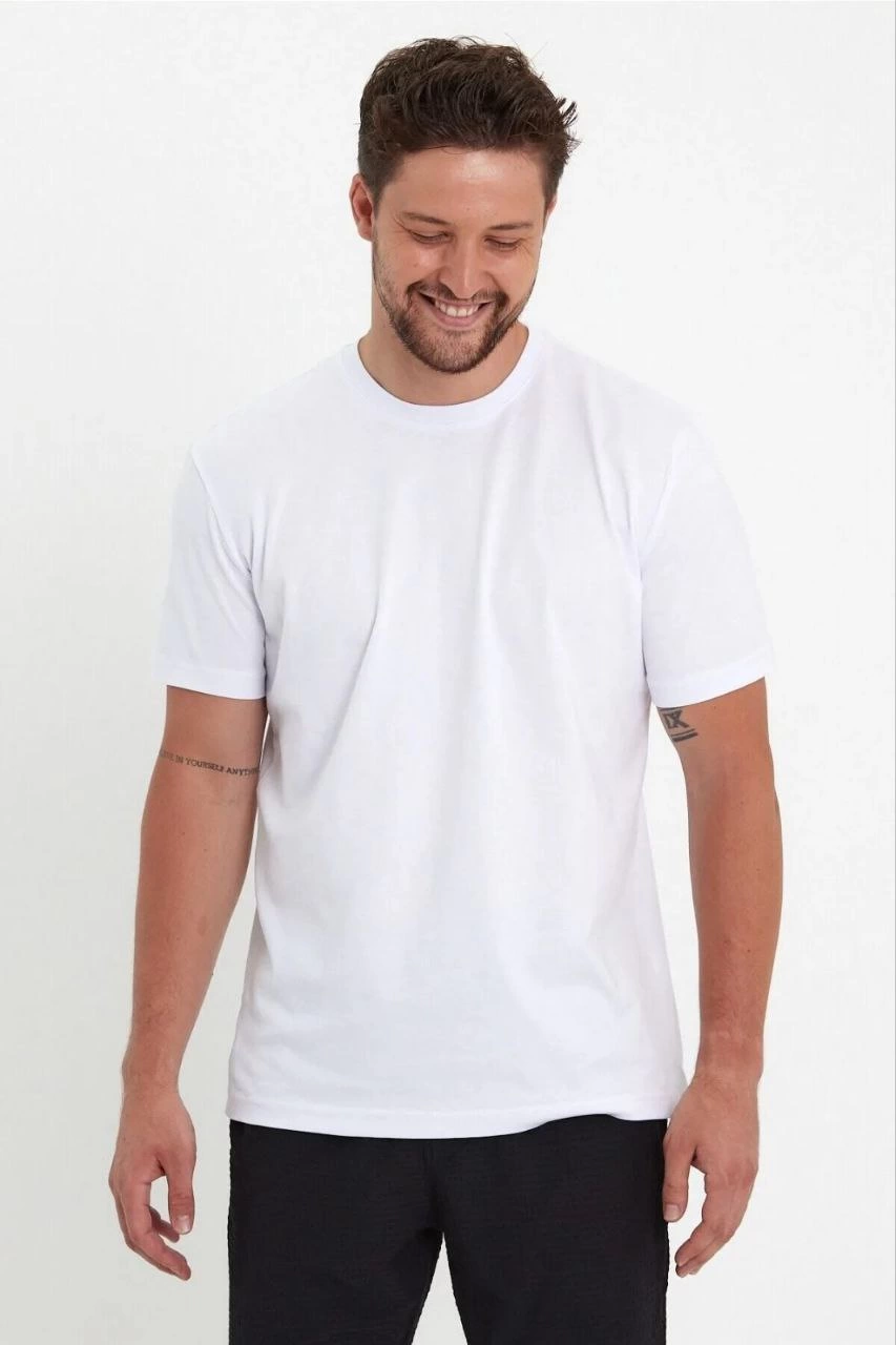Erkek Düz T-Shirt Kısa Kol Bisiklet Yaka Regular Fit Rahat Kalıp Günlük Tişört - Beyaz
