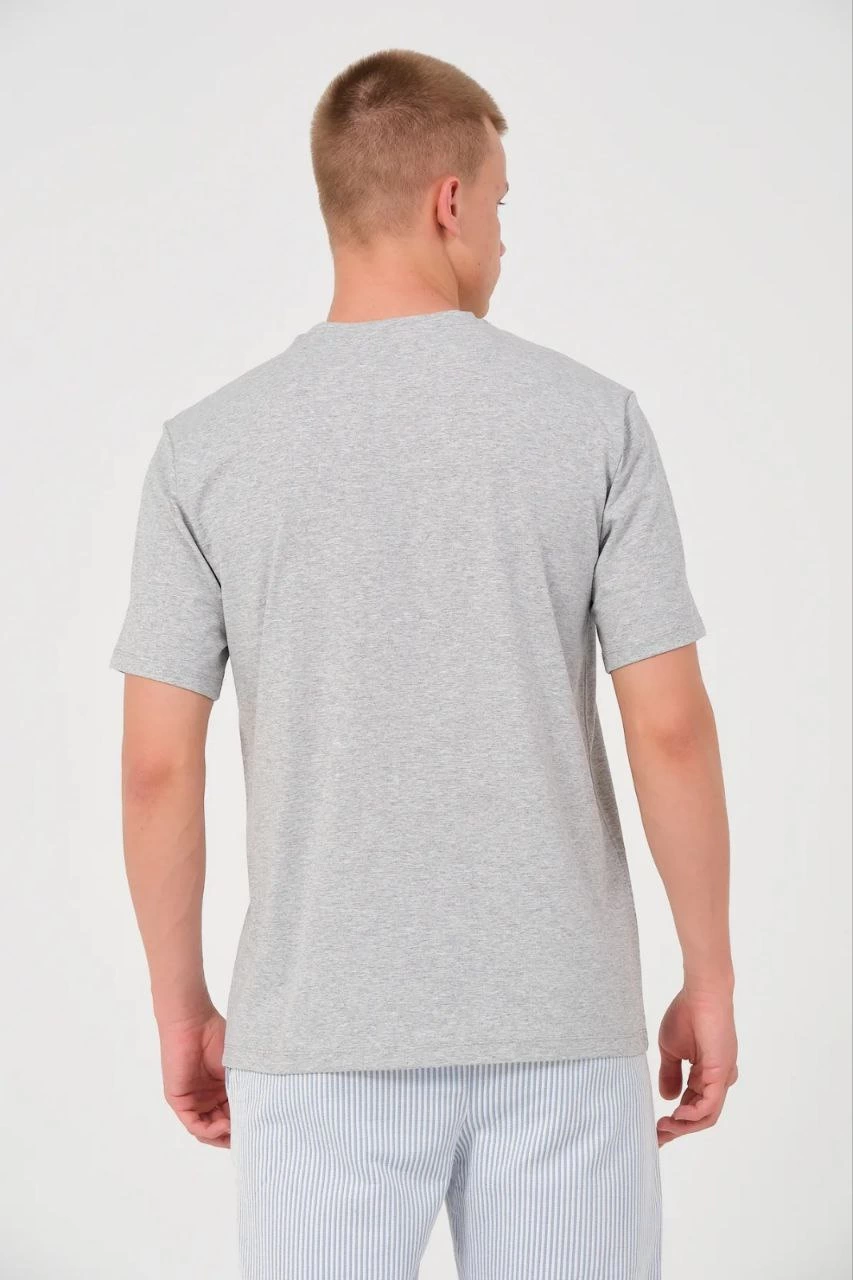 Erkek Düz T-Shirt Kısa Kol Bisiklet Yaka Regular Fit Rahat Kalıp Günlük Tişört - Gri