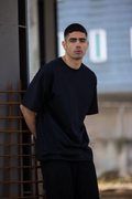Erkek Düz T-Shirt Kısa Kol Bisiklet Yaka Regular Fit Rahat Kalıp Günlük Tişört - Siyah