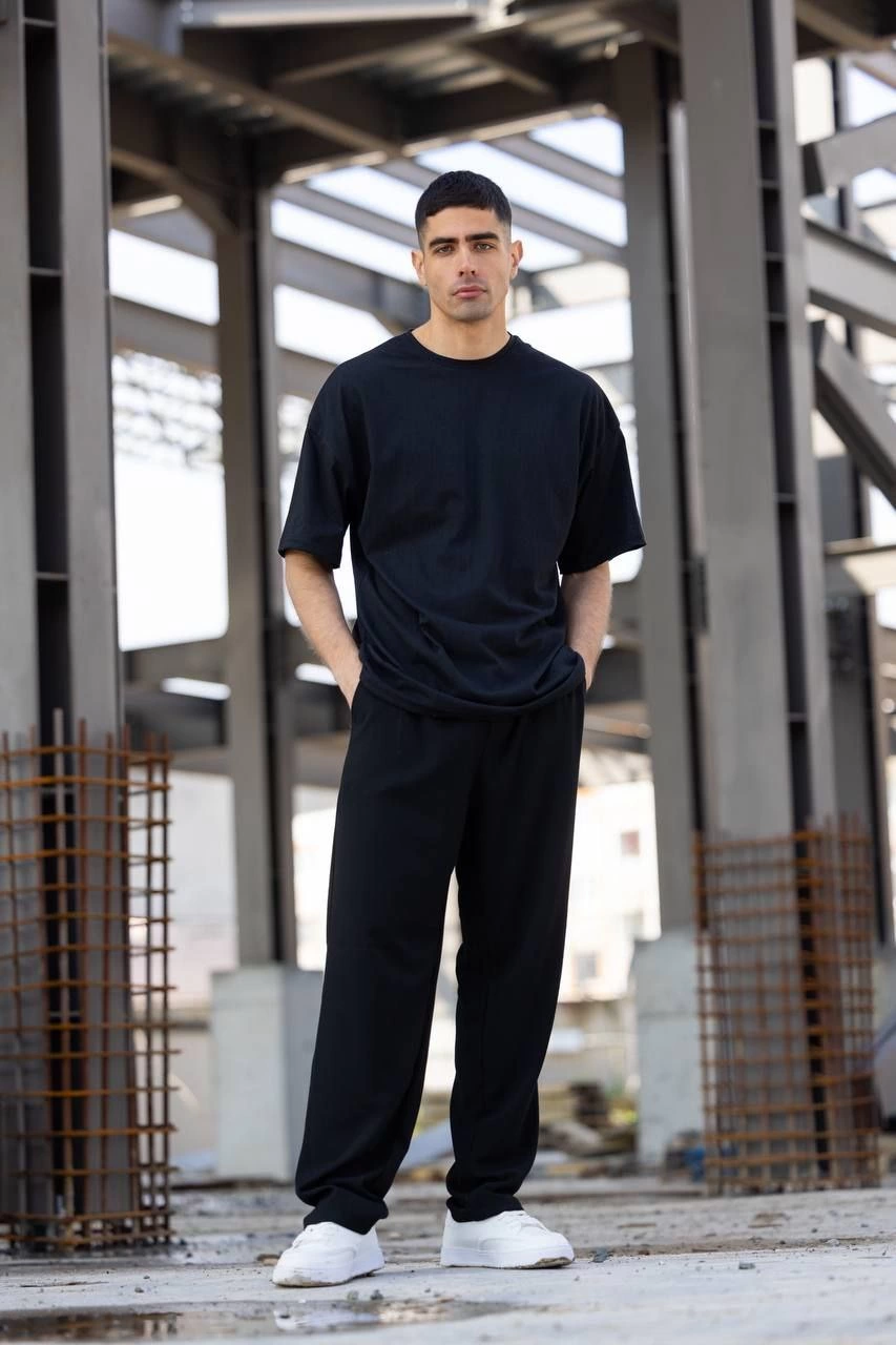 Erkek Düz T-Shirt Kısa Kol Bisiklet Yaka Regular Fit Rahat Kalıp Günlük Tişört - Siyah