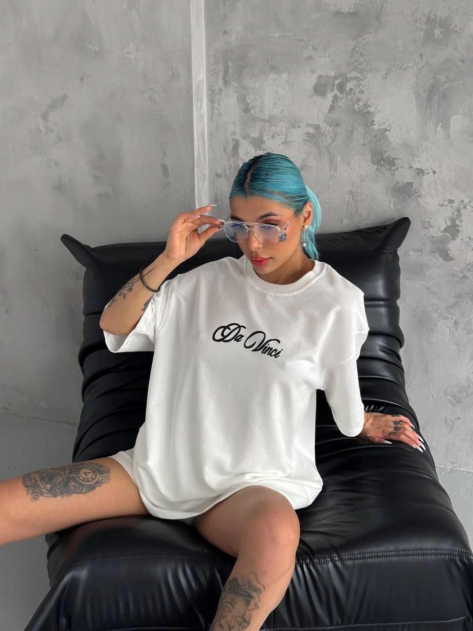 Kadın Baskılı T-Shirt Kısa Kol Bisiklet Yaka Oversize Tişört - Beyaz