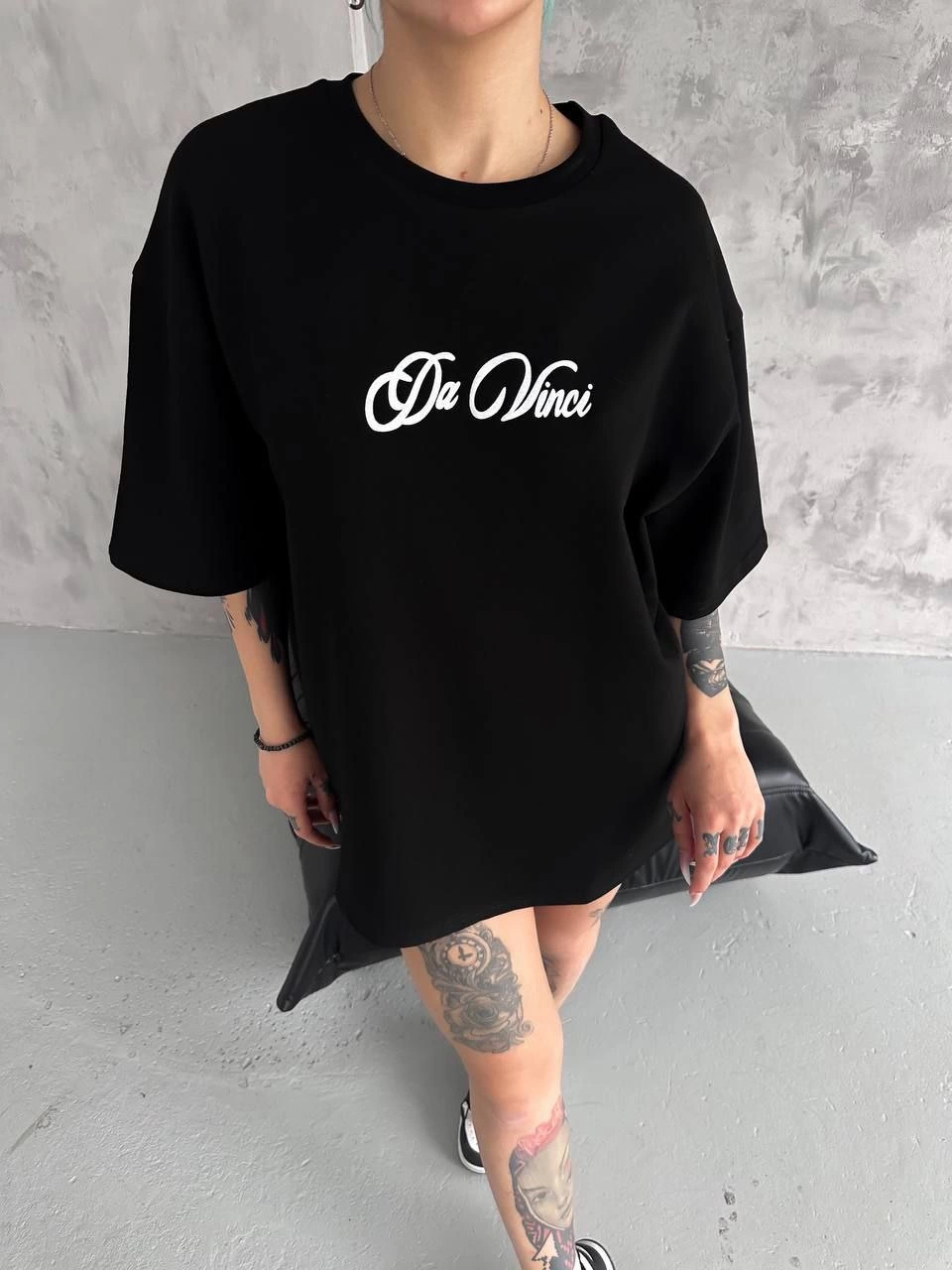 Kadın Baskılı T-Shirt Kısa Kol Bisiklet Yaka Oversize Rahat Kalıp Günlük Tişört - Siyah