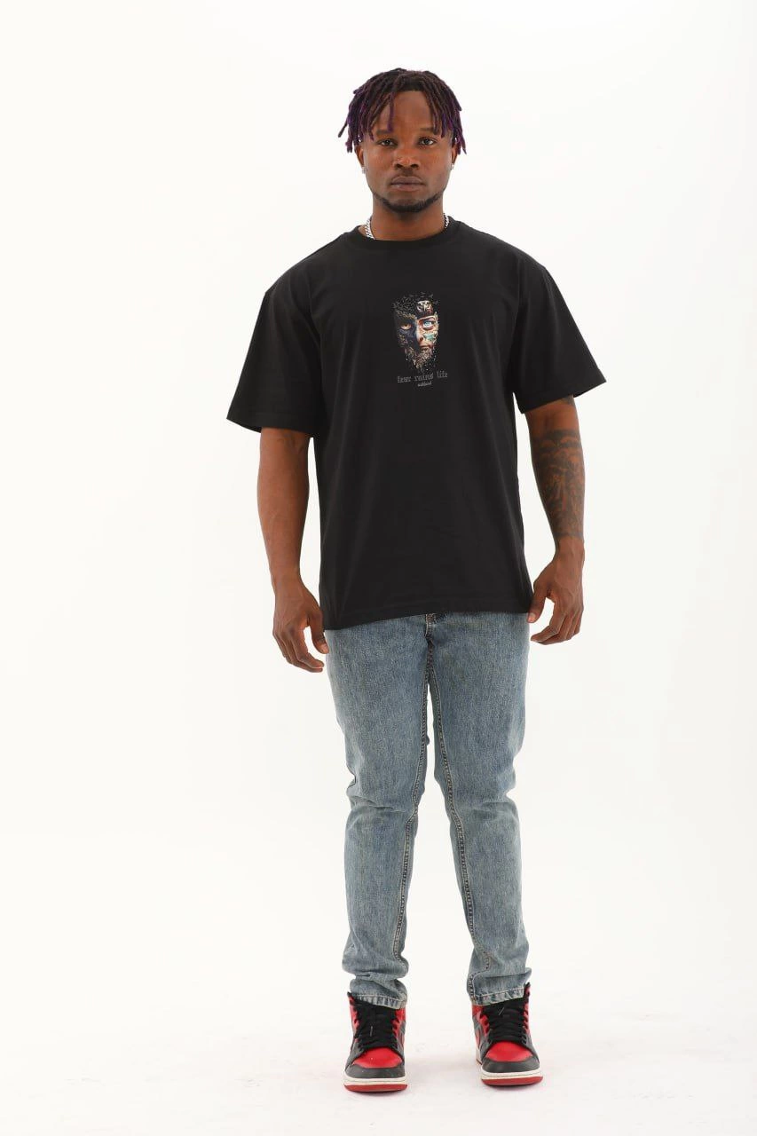 Erkek Baskılı T-Shirt Kısa Kol Bisiklet Yaka Regular Fit Rahat Kalıp Günlük Tişört - Siyah