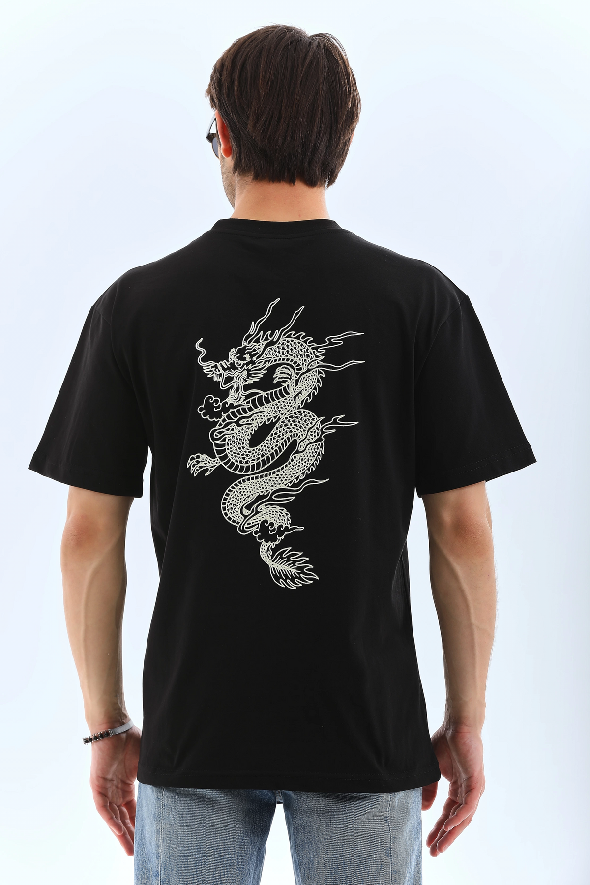 Erkek Kısa Kol Yazlık Tişört Bisiklet Yaka Baskılı Oversize T-Shirt - Siyah