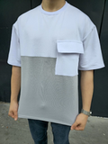 Erkek Kısa Kol Yazlık Tişört Torba Cepli Parçalı T-Shirt - Gri