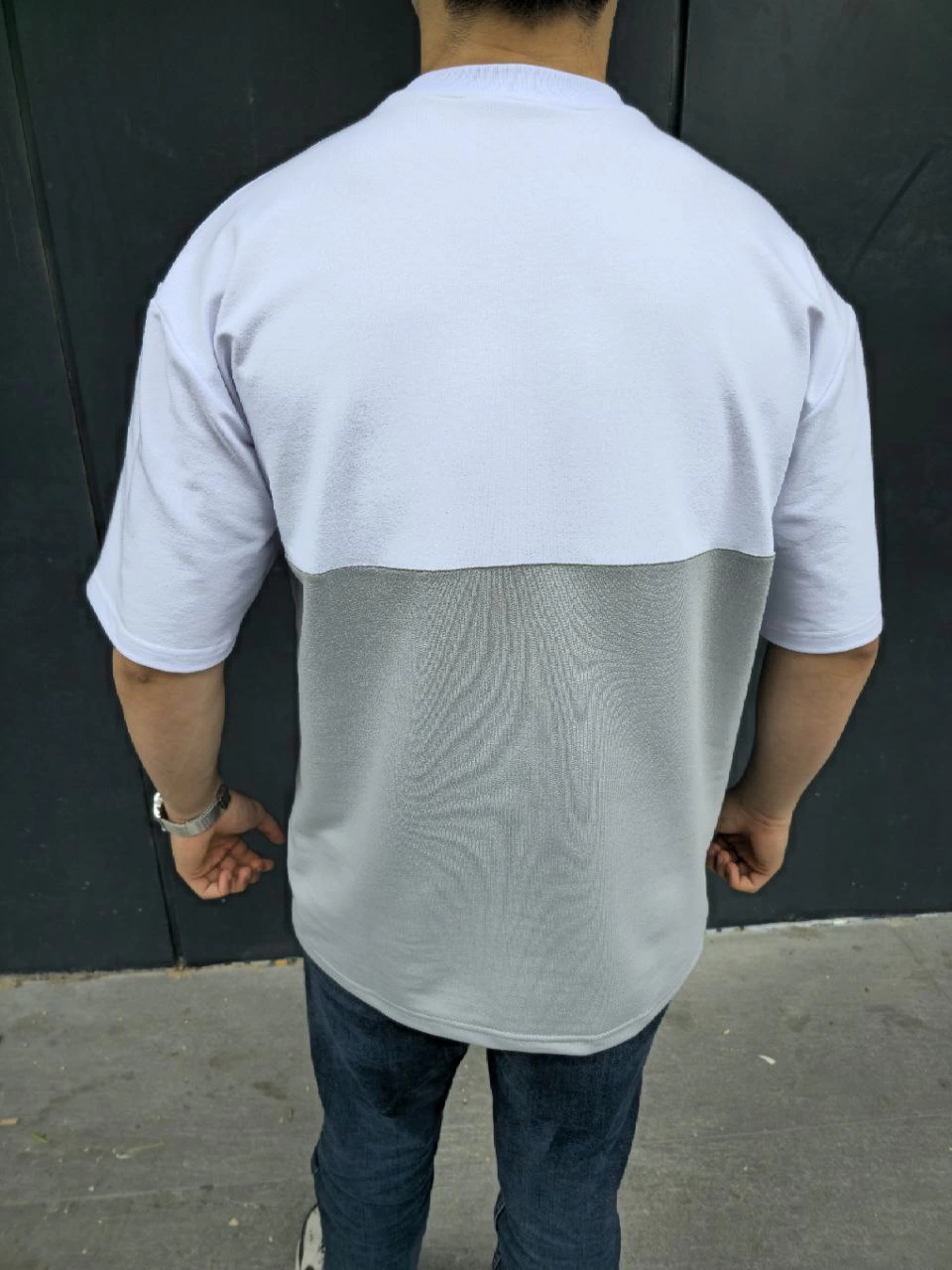 Erkek Kısa Kol Yazlık Tişört Torba Cepli Parçalı T-Shirt - Gri