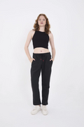 Kadın 3 İplik Pamuklu Boru Paçası Cepli Eşofman Pantolon - Antrasit