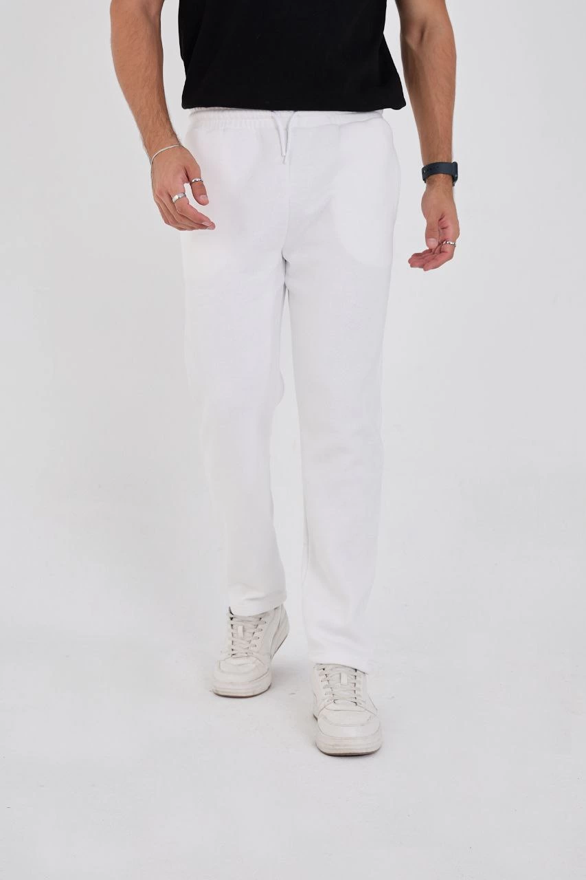Erkek Üç İplik Basic Eşofman Pantolon - Beyaz