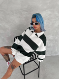 Kadın 3 iplik Pamuklu Parçalı Yakalı SweatShirt - Yeşil