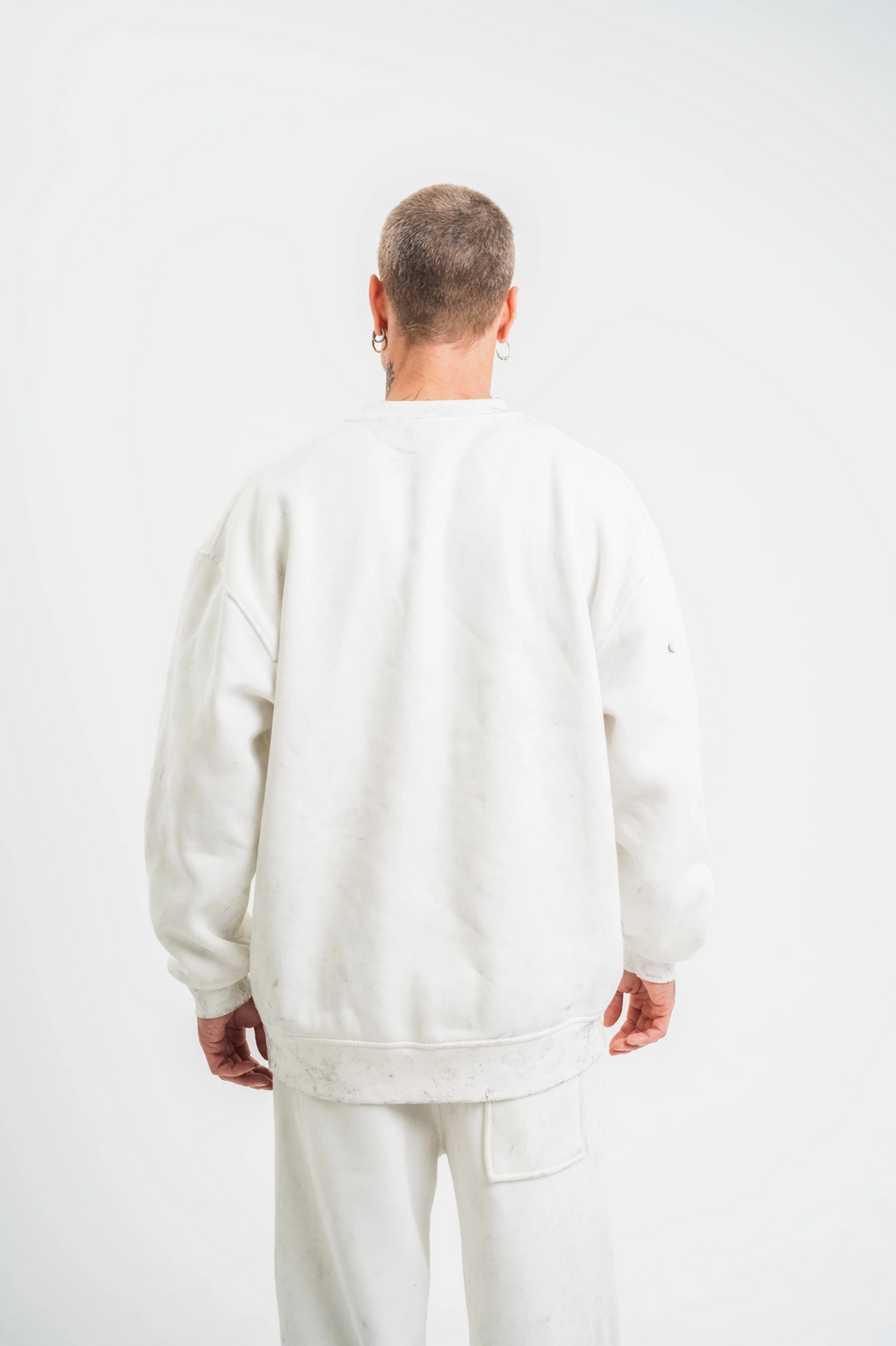 ERKEK 3 İplik Pamuklu Bisiklet Yaka Yıkamalı SweatShirt - Beyaz