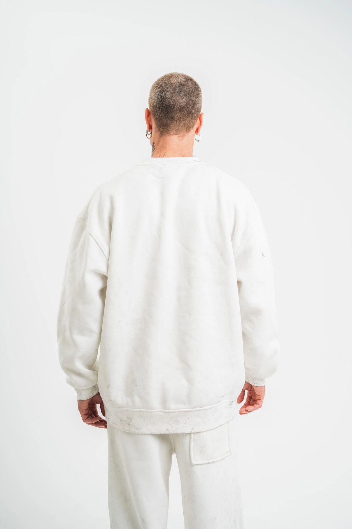 ERKEK 3 İplik Pamuklu Bisiklet Yaka Yıkamalı SweatShirt - Beyaz