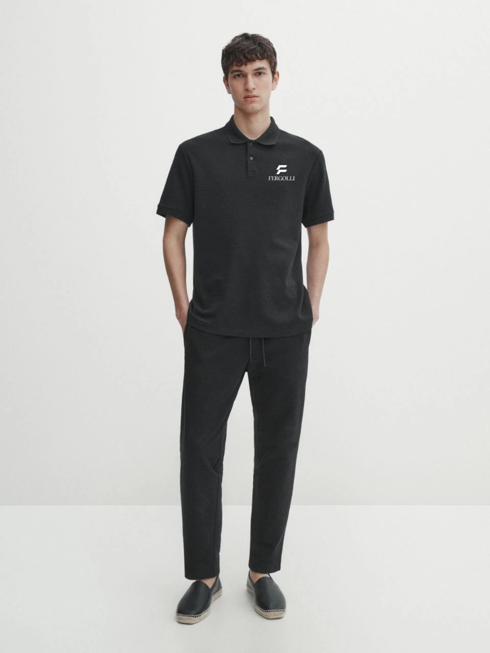 Erkek Pike Polo Yaka Tişört Düğmeli Baskılı T-Shirt - Beyaz