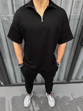 Erkek Yarım Fermuarlı Kısa kol T-Shirt - Siyah