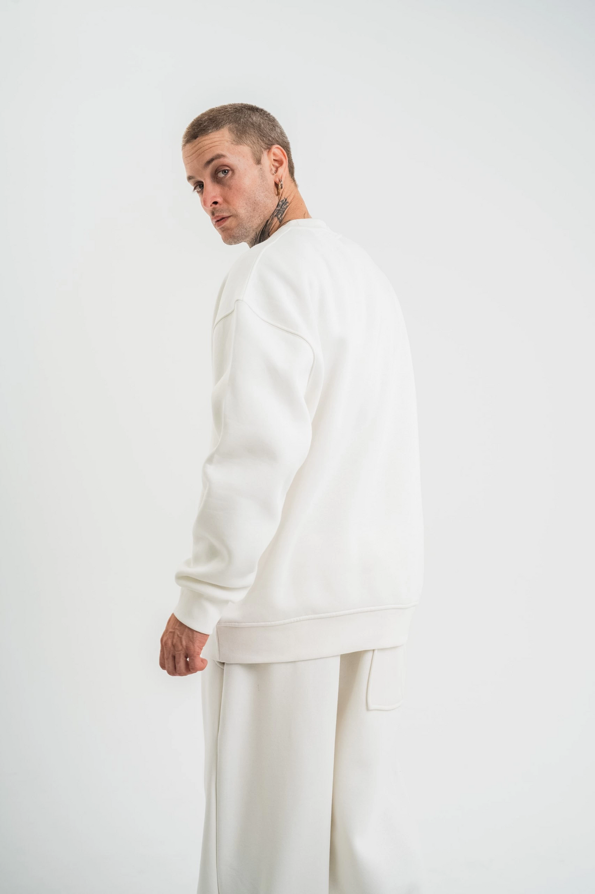 Erkek Uzun Kol Bisiklet Yaka 3 iplik Pamuklu Kışlık SweatShirt  - Beyaz