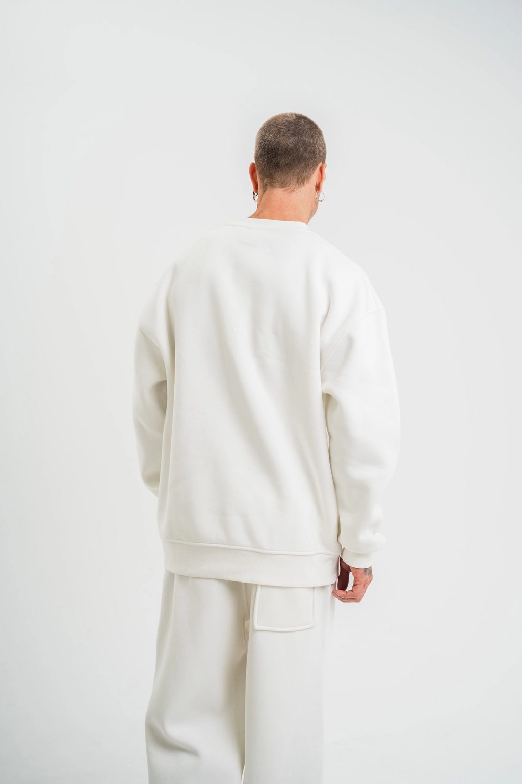 Erkek Uzun Kol Bisiklet Yaka 3 iplik Pamuklu Kışlık SweatShirt  - Beyaz