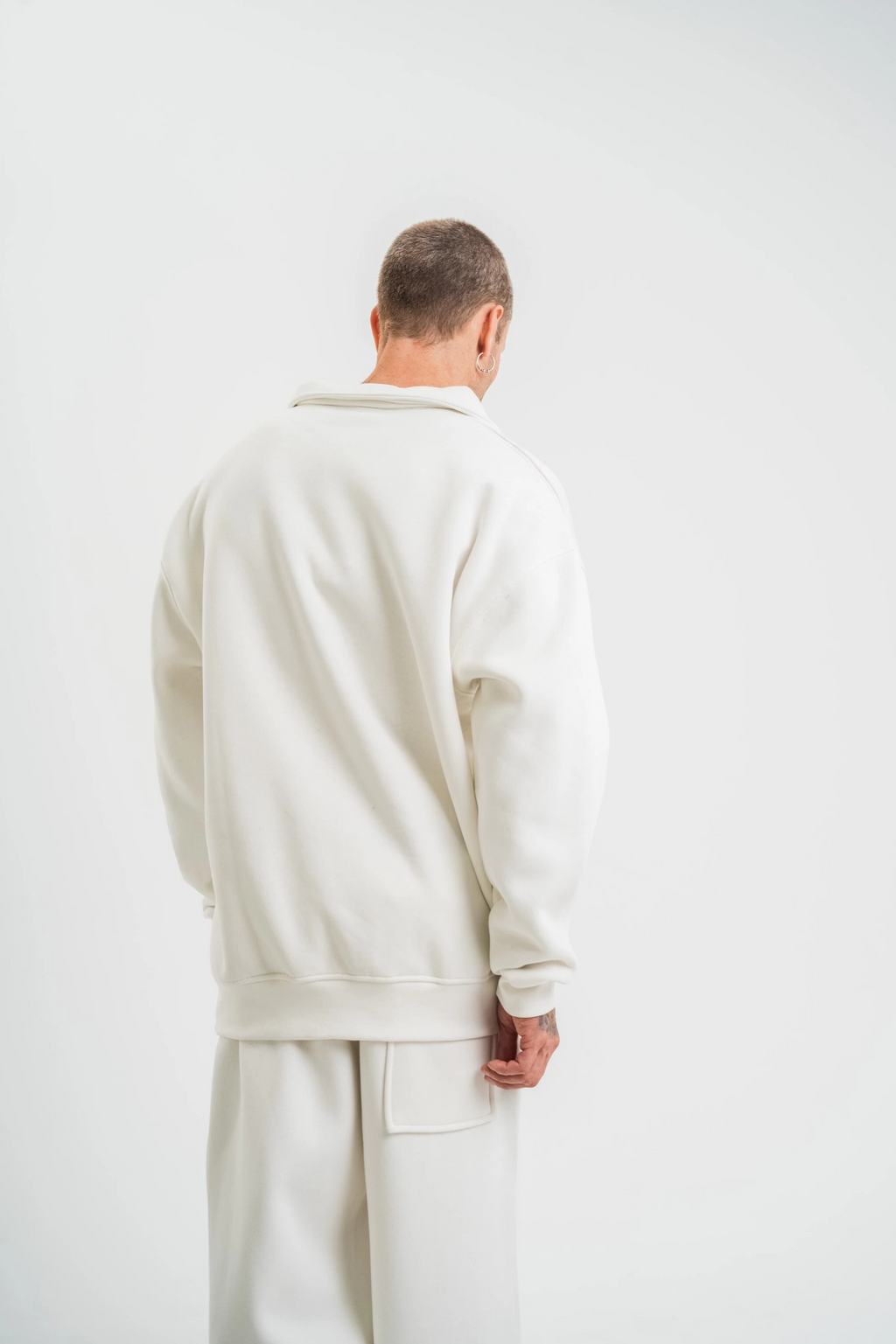 Erkek Uzun Kol Bisiklet Yaka 3 iplik Pamuklu Kışlık SweatShirt  - Beyaz