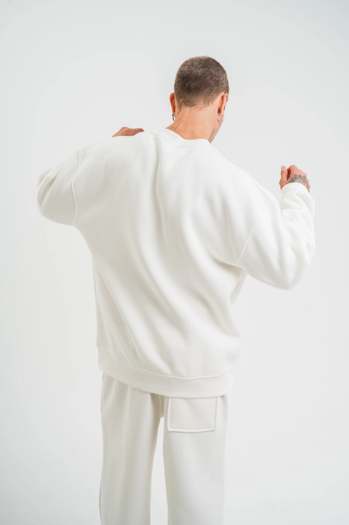 Erkek Uzun Kol Bisiklet Yaka 3 iplik Pamuklu Kışlık SweatShirt  - Beyaz