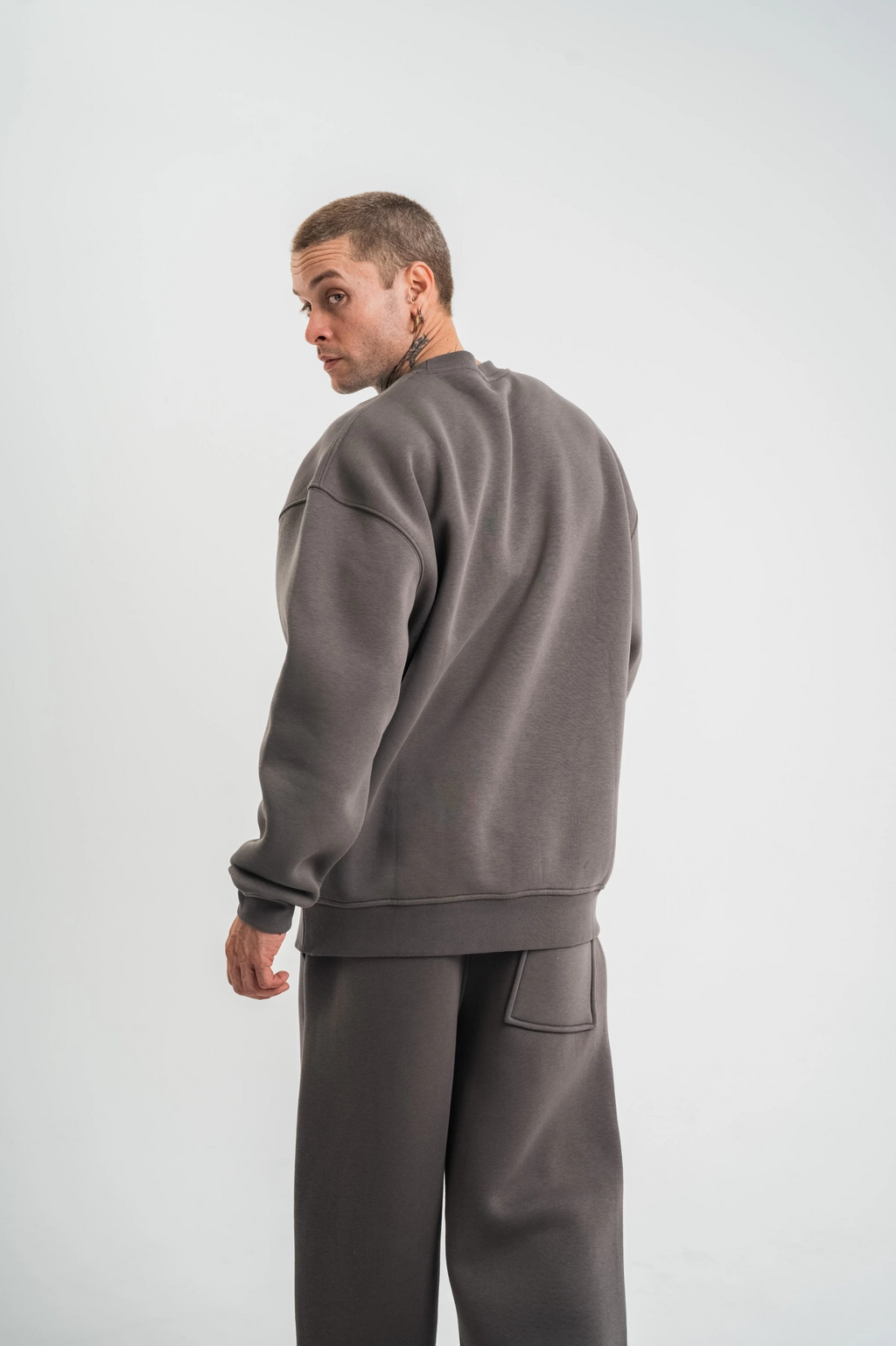 Erkek Uzun Kol Bisiklet Yaka 3 iplik Pamuklu Kışlık SweatShirt  - Füme