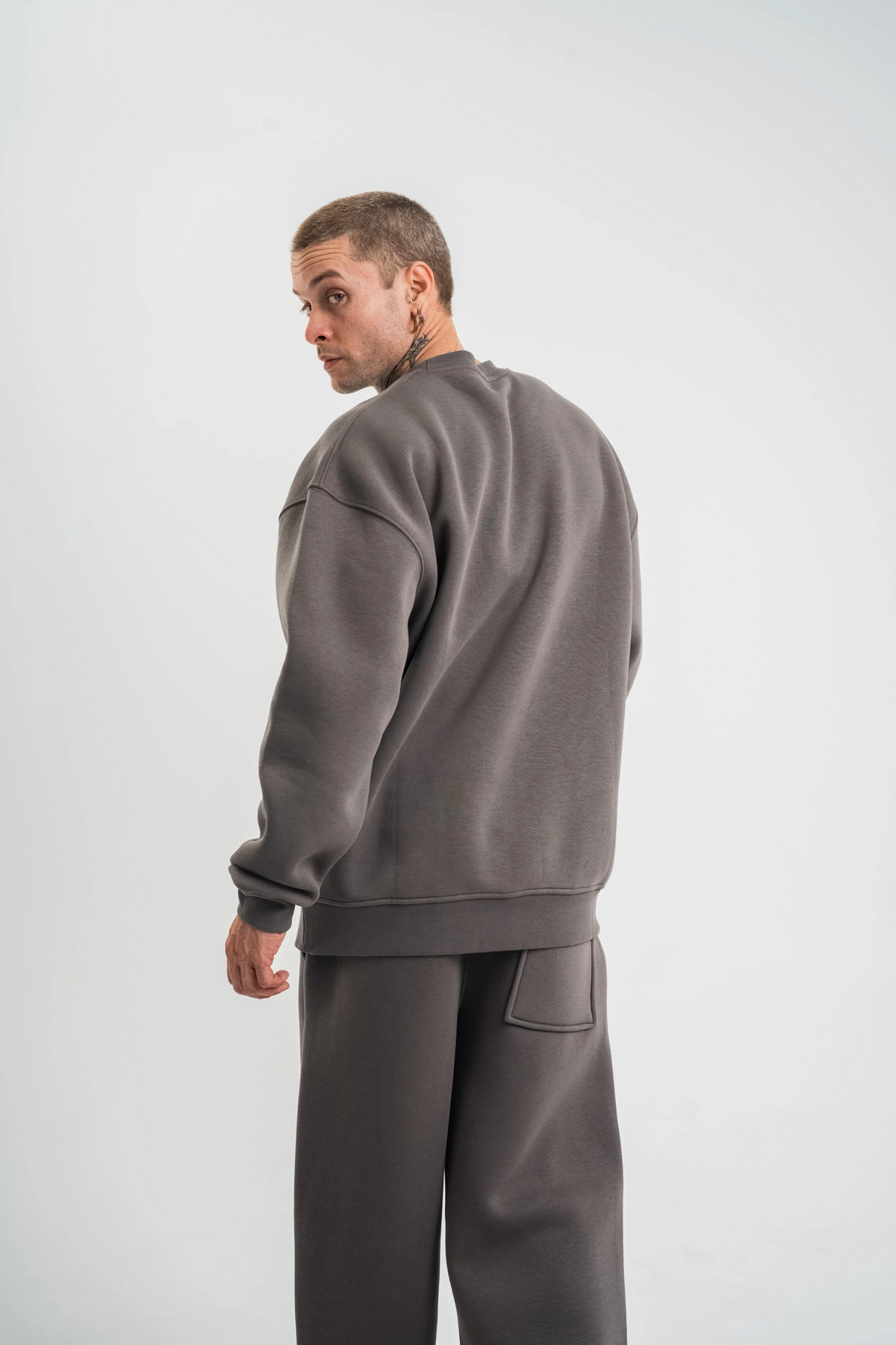 Erkek Uzun Kol Bisiklet Yaka 3 iplik Pamuklu Kışlık SweatShirt  - Füme