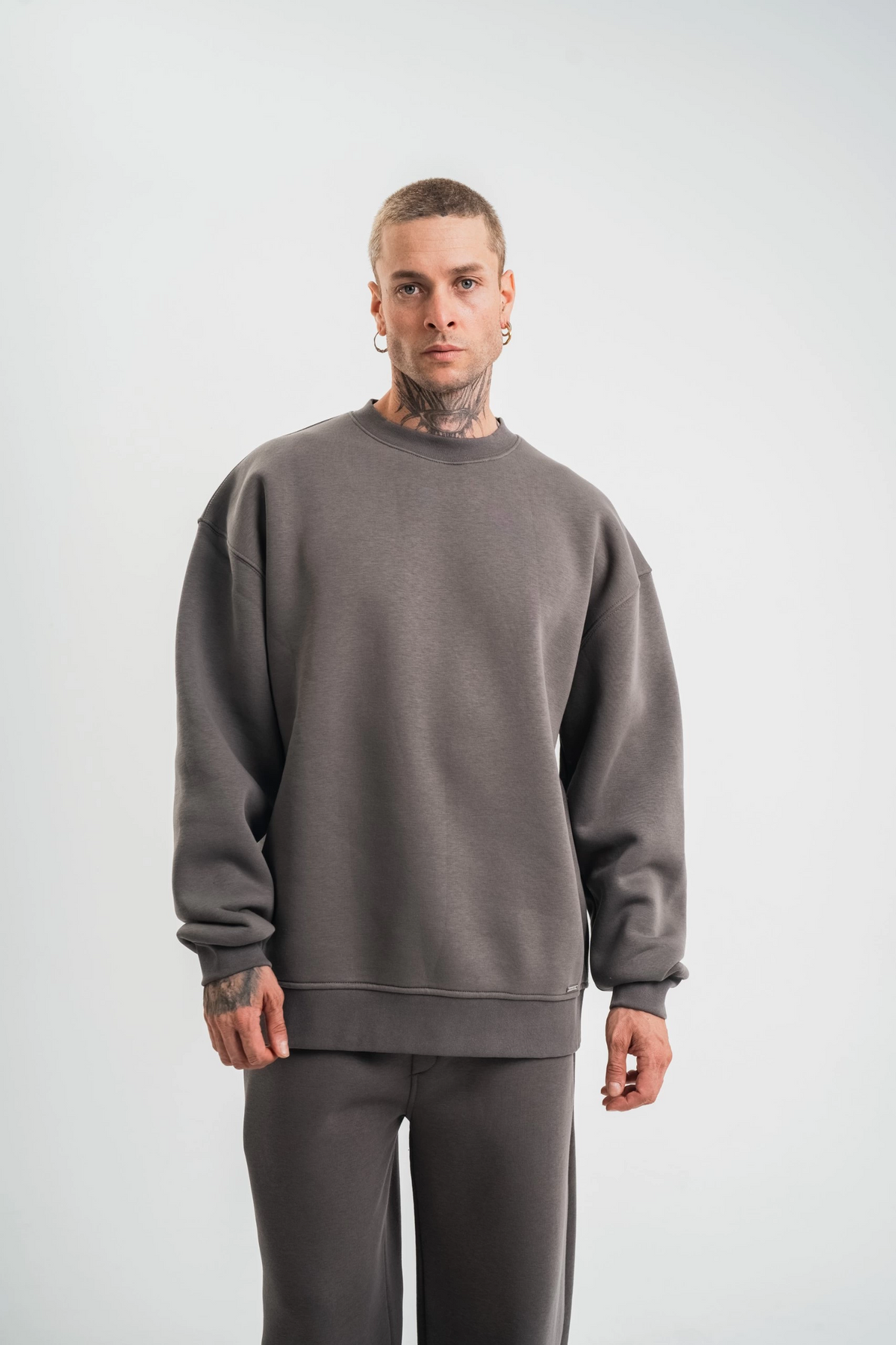 Erkek Uzun Kol Bisiklet Yaka 3 iplik Pamuklu Kışlık SweatShirt  - Füme