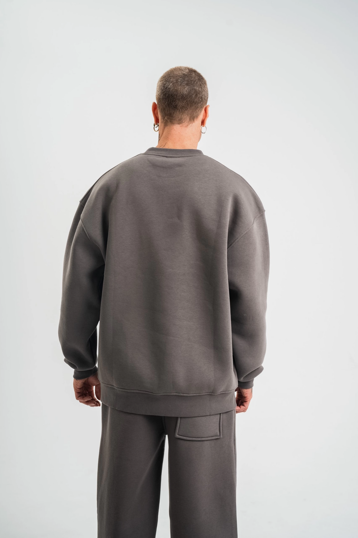 Erkek Uzun Kol Bisiklet Yaka 3 iplik Pamuklu Kışlık SweatShirt  - Füme