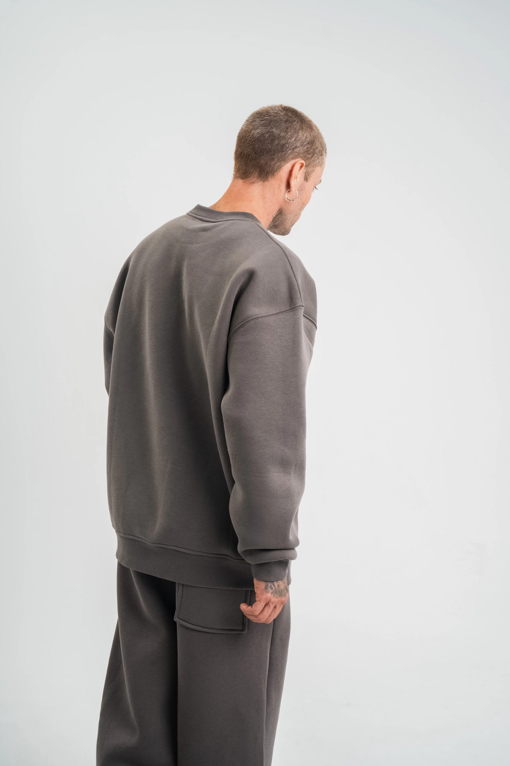 Erkek Uzun Kol Bisiklet Yaka 3 iplik Pamuklu Kışlık SweatShirt  - Füme
