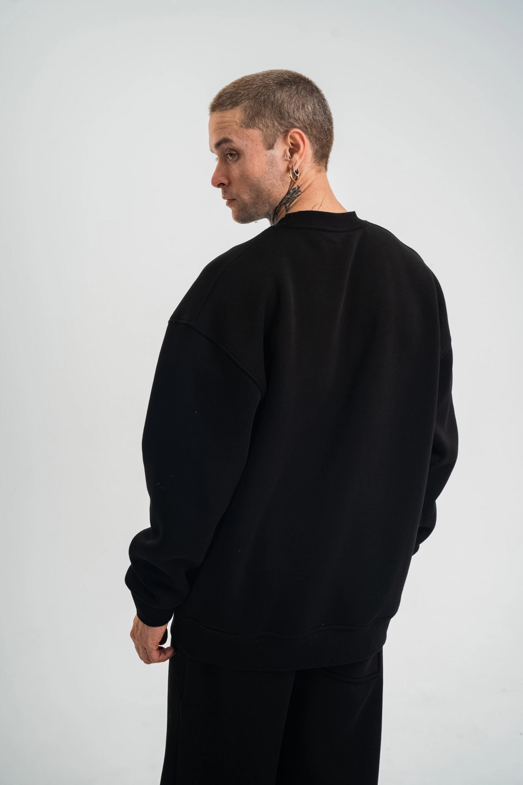 Erkek Uzun Kol Bisiklet Yaka 3 iplik Pamuklu Kışlık SweatShirt - Siyah