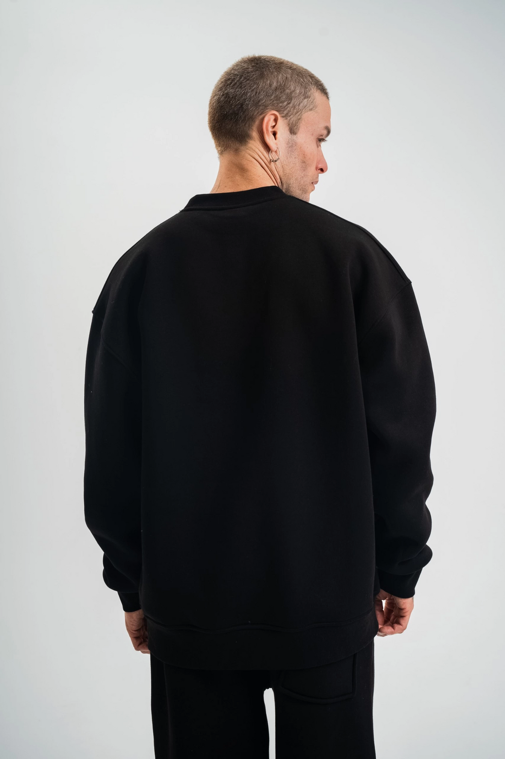 Erkek Uzun Kol Bisiklet Yaka 3 iplik Pamuklu Kışlık SweatShirt - Siyah