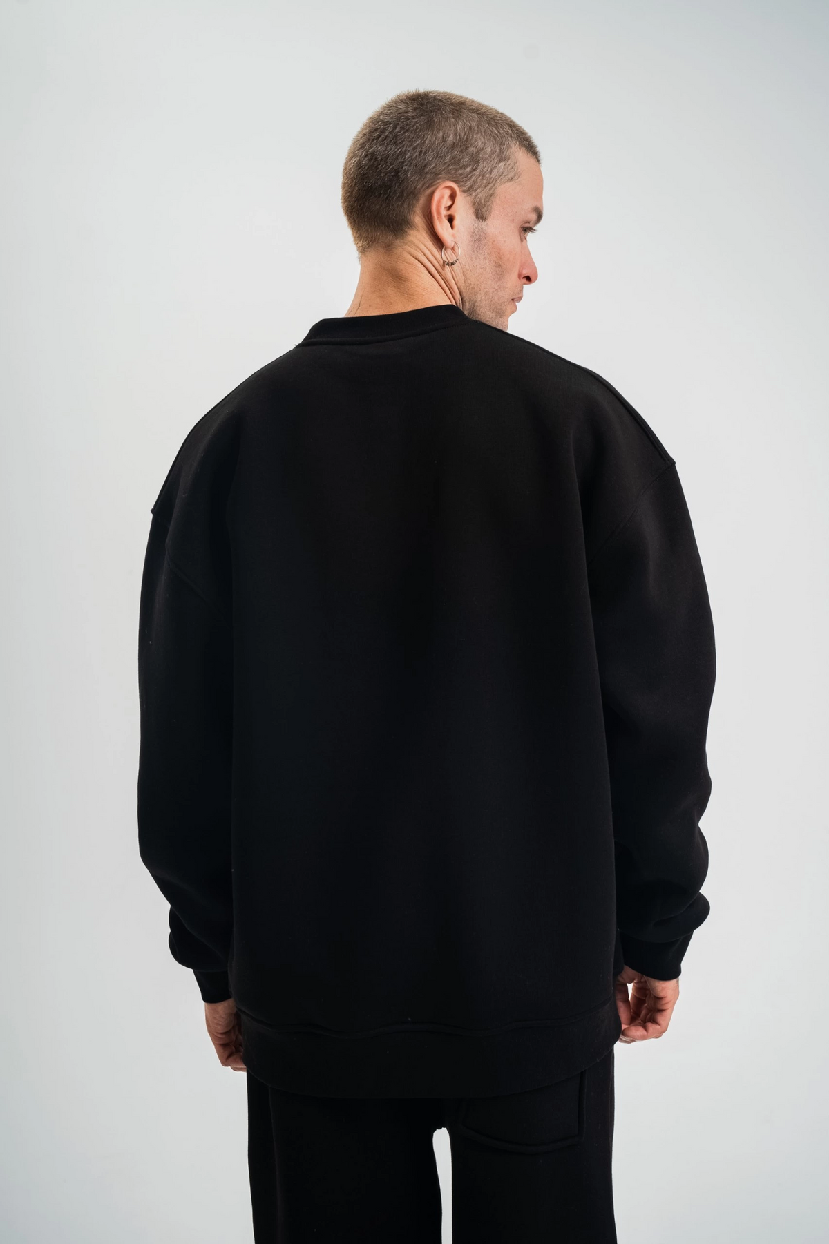 Erkek Uzun Kol Bisiklet Yaka 3 iplik Pamuklu Kışlık SweatShirt - Siyah