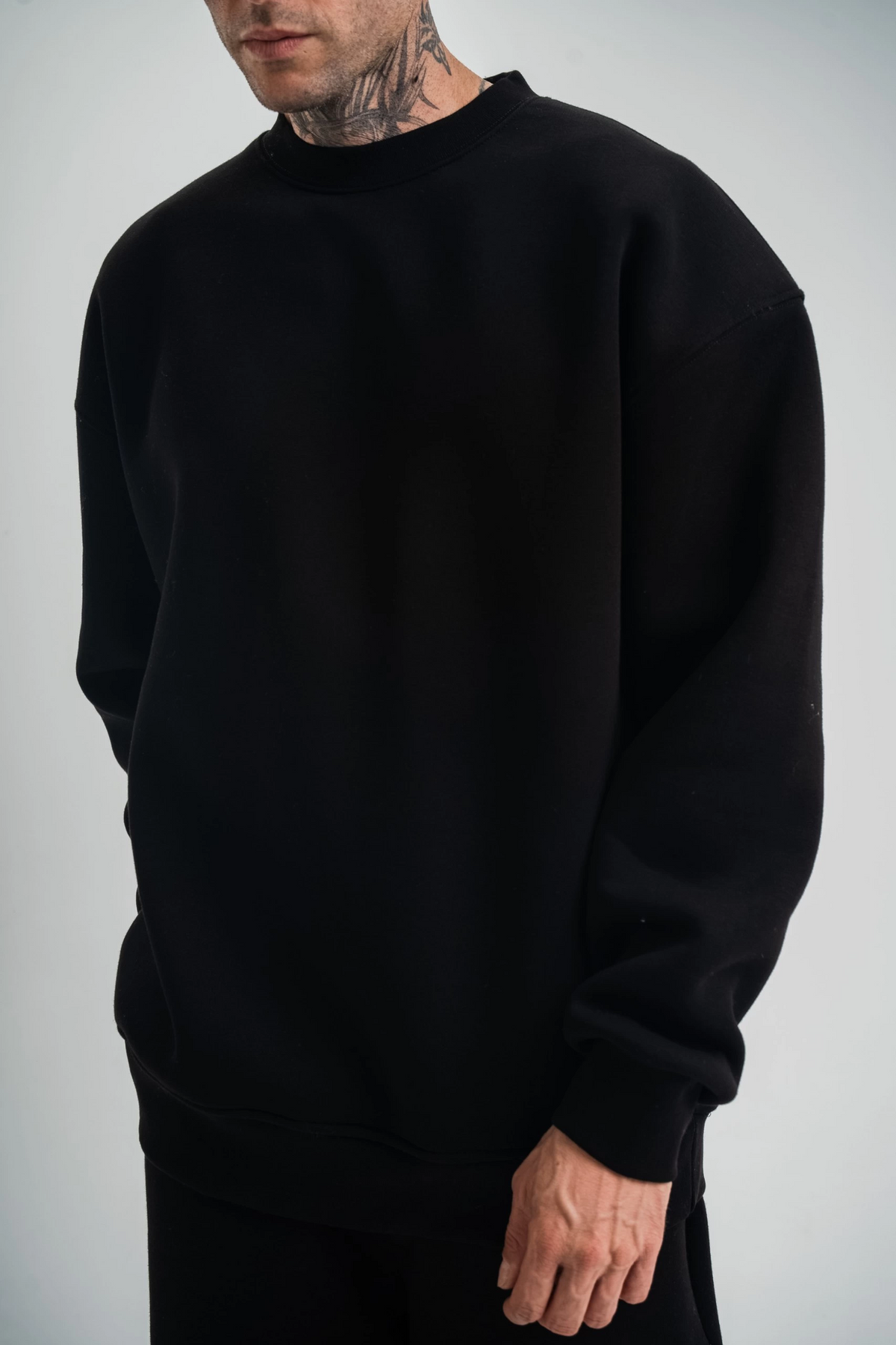 Erkek Uzun Kol Bisiklet Yaka 3 iplik Pamuklu Kışlık SweatShirt - Siyah