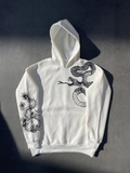 Erkek 3 İplik Pamuklu Kapüşonlu Baskılı Cepli Oversize Sweatshirt Hoodie - Beyaz