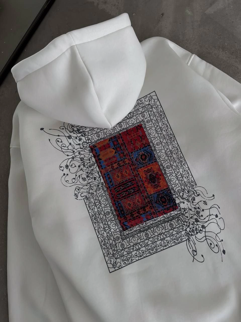 Erkek Kapüşonlu Kanguru Cepli Sweatshirt 3 İplik Pamuklu Baskılı Hoodie - Beyaz