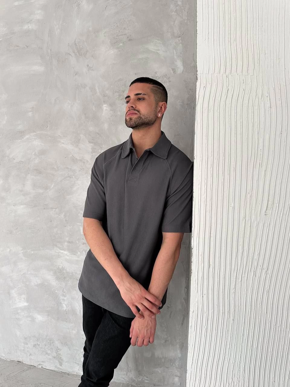 Erkek Polo Yaka Tişört Patlı Kısa Kol Yazlık T-shirt - Antrasit