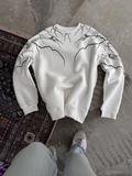 Kadın 3 iplik pamuklu Yıldırım Baskılı Bisiklet Yaka SweatShirt - Beyaz